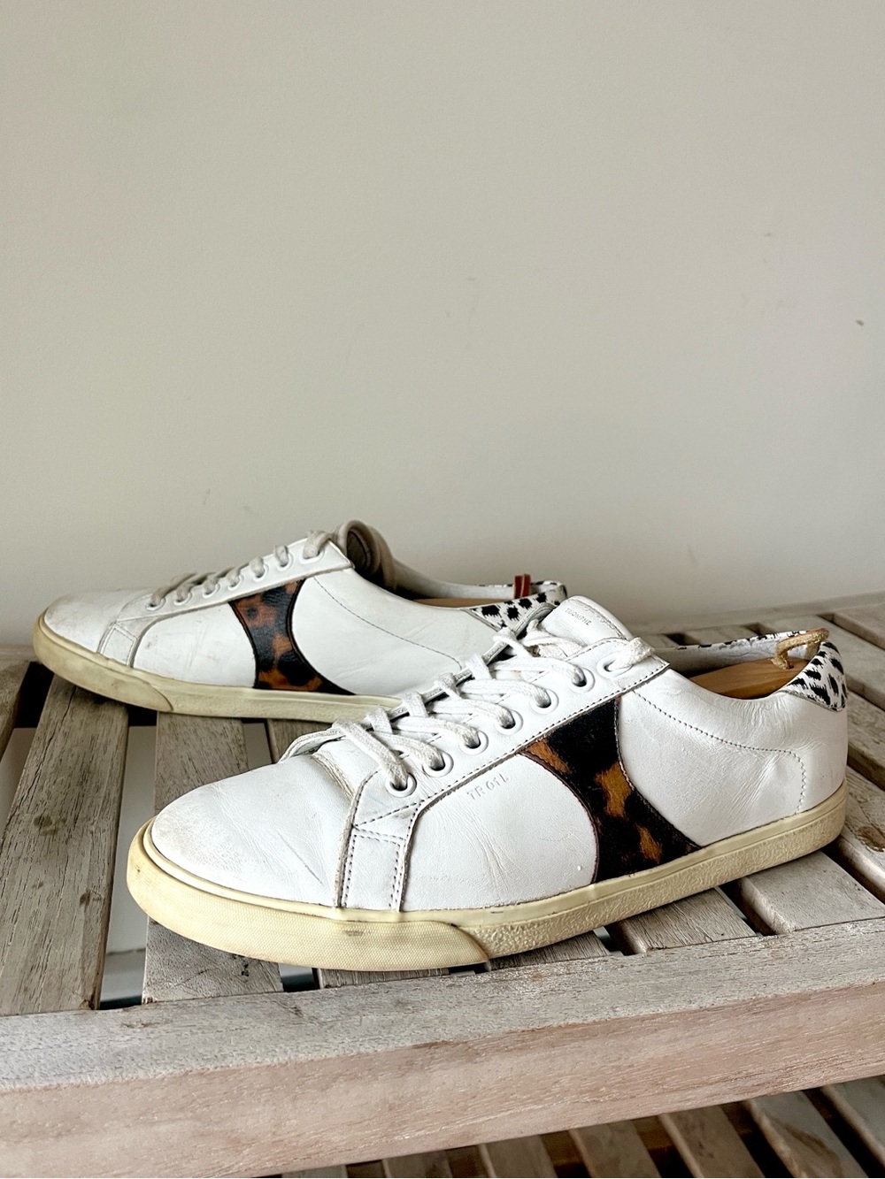 Celine Triomphe Leather Sneakers 40 / 9.5 Animal Print Accent White – AS IS